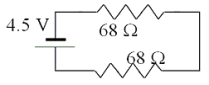 <strong>A 4.5-V battery is connected to two resistors connected in series as shown in the drawing.Determine the total power dissipated in the resistors. </strong> A)0.033 W B)0.090 W C)0.15 W D)0.60 W E)4.7 W
