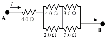 <strong>Five resistors are connected as shown.What is the equivalent resistance between points A and B? </strong> A)6.8 \Omega B)9.2 \Omega C)3.4 \Omega D)2.1 \Omega E)16 \Omega