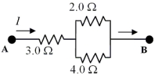 <strong> Three resistors are connected as shown in the figure.The potential difference between points A and B is 26 V. -How much current flows through the 2- \Omega resistor?</strong> A)2.0 A B)4.0 A C)6.0 A D)8.7 A E)10.0 A