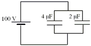 <strong>How much energy is stored in the combination of capacitors shown? </strong> A)0.01 J B)0.02 J C)0.03 J D)0.04 J E)0.05 J