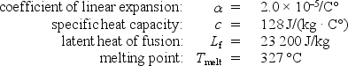 <strong>12-2 A 0.0500-kg lead bullet of volume 5.00 × 10<sup>-</sup><sup>6</sup> m<sup>3</sup> at 20.0 °C hits a block that is made of an ideal thermal insulator and comes to rest at its center.At that time, the temperature of the bullet is 327 °C.Use the following information for lead: A liquid is in equilibrium with its vapor in a closed vessel.Which one of the following statements is necessarily true?</strong> A)The rate of condensation is greater than the evaporation rate. B)The rate of evaporation is greater than the condensation rate. C)The temperature of the vapor is greater than that of the liquid. D)Molecules of the liquid do not have enough energy to vaporize. E)The temperature of the vapor is the same as that of the liquid.