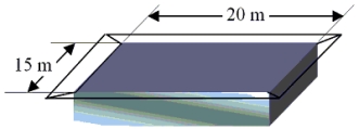<strong>11-2 An in-ground swimming pool has the dimensions shown in the drawing.It is filled with water to a uniform depth of 3.00 m. The density of water = 1.00 × 10<sup>3</sup> kg/m<sup>3</sup>.   What is the total force exerted on the bottom of the swimming pool?</strong> A)2.40 × 10<sup>7</sup> N B)5.40 × 10<sup>7</sup> N C)3.92 × 10<sup>7</sup> N D)7.50 × 10<sup>7</sup> N E)8.40 × 10<sup>7</sup> N <div style=padding-top: 35px> 