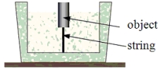 <strong>A 2-kg block displaces 10 kg of water when it is held fully immersed.The object is then tied down as shown in the figure; and it displaces 5 kg of water.What is the tension in the string?  </strong> A)10 N B)20 N C)30 N D)70 N E)100 N <div style=padding-top: 35px> 