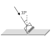 <strong>Joe is painting the floor of his basement using a paint roller.The roller has a mass of 2.4 kg and a radius of 3.8 cm.In rolling the roller across the floor, Joe applies a force F = 16 N directed at an angle of 35° as shown.Ignoring the mass of the roller handle, what is the magnitude of the angular acceleration of the roller?  </strong> A)7.2 × 10<sup>1</sup> rad/s<sup>2</sup> B)1.0 × 10<sup>2</sup> rad/s<sup>2</sup> C)1.7 × 10<sup>2</sup> rad/s<sup>2</sup> D)2.3 × 10<sup>2</sup> rad/s<sup>2</sup> E)2.8 × 10<sup>2</sup> rad/s<sup>2</sup> <div style=padding-top: 35px> 