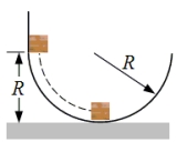 A block of mass m is released from rest at a height R above a horizontal surface.The acceleration due to gravity is g.The block slides along the inside of a frictionless circular hoop of radius R.   -A physics student shoves a 0.50-kg block from the bottom of a frictionless 30.0° inclined plane.The student performs 4.0 J of work and the block slides a distance s along the incline before it stops.Determine the value of s.   A) 8.0 cm B) 16 cm C) 82 cm D) 160 cm E) 330 cm