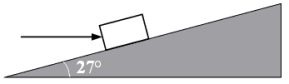 A 250-N force is directed horizontally as shown to push a 29-kg box up an inclined plane at a constant speed.Determine the magnitude of the normal force, F<sub>N</sub>, and the coefficient of kinetic friction, µ<sub>k</sub>.   F<sub>N</sub> µ<sub>k</sub> A) 330 N 0.31 B) 310 N 0.33 C) 250 N 0.27 D) 290 N 0.30 E) 370 N 0.26