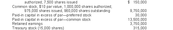 Vega Corporation's December 31, 2018 balance sheet showed the following: 8% preferred stock, $20 par value, cumulative, 10,000 shares   Vega declared and paid a $58,000 cash dividend on December 15, 2018. If the company's dividends in arrears prior to that date were $10,000, Vega's common stockholders received A)  $48,000. B)  $22,000. C)  $36,000. D)  no dividend.
