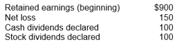 The following selected amounts are available for Clark Company.   What is its ending retained earnings balance? A)  $750 B)  $800 C)  $550 D)  $700