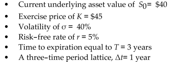 Value an American put option using a binomial lattice with the following attributes:  