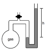 What will happen to the height (h) of the column of mercury in the manometer shown below if the stopcock is opened?   A) h will decrease B) h will not change C) h will increase D) not enough information given to answer the question