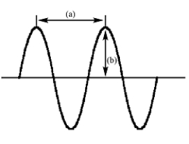 In the following diagram of a wave   A) (a) is amplitude and (b) is wavelength B) (a) is frequency and (b) is amplitude C) (a) is wavelength and (b) is frequency D) (a) is amplitude and (b) is frequency E) (a) is wavelength and (b) is amplitude