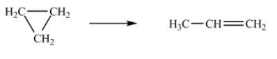 The isomerization of cyclopropane to form propene is a first-order reaction.   At 760 K, 15% of a sample of cyclopropane changes to propene in 6.8 min. What is the half-life of cyclopropane at 760 K? A) 3.4 * 10<sup>-2</sup> min B) 2.5 min C) 23 min D) 29 min E) 230 min