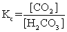 The equilibrium between carbon dioxide gas and carbonic acid is very important in biology and environmental science. CO<sub>2</sub>(aq) + H<sub>2</sub>O(l)    <sub> </sub>H<sub>2</sub>CO<sub>3</sub>(aq)  Which one of the following is the correct equilibrium constant expression (K<sub>c</sub>) for this reaction? A)    B)    C)    D)    E)   