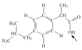 Ibuprofen is used as an analgesic for the relief of pain, and also to help reduce fever.What is the hybridization state of oxygen indicated by the arrow in the structure of ibuprofen shown below?   A) sp B) sp<sup>2</sup> C) sp<sup>3</sup> D) sp<sup>3</sup>d E) sp<sup>3</sup>d<sup>2</sup>