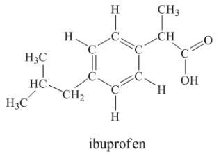 Ibuprofen is used as an analgesic for the relief of pain, and also to help reduce fever.   How many sigma bonds and pi bonds are contained in a ibuprofen molecule?