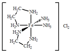 The coordination compound shown below has   A) two monodentate ligands and two bidentate ligands. B) three monodentate ligands and two bidentate ligands. C) four monodentate ligands and two bidentate ligands. D) one monodentate ligand and four bidentate ligands. E) four bidentate ligands.