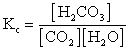 The equilibrium between carbon dioxide gas and carbonic acid is very important in biology and environmental science. CO<sub>2 </sub>(aq) + H<sub>2</sub>O (l) <sub> </sub> <sub> </sub> <sub> </sub> <sub> </sub>H<sub>2</sub>CO<sub>3 </sub>(aq) Which one of the following is the correct equilibrium constant expression (K<sub>c</sub>) for this reaction? A) B) K<sub>c</sub> = C) K<sub>c</sub> = D) K<sub>c</sub> = E) K<sub>c</sub> =