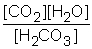 The equilibrium between carbon dioxide gas and carbonic acid is very important in biology and environmental science. CO<sub>2 </sub>(aq) + H<sub>2</sub>O (l) <sub> </sub> <sub> </sub> <sub> </sub> <sub> </sub>H<sub>2</sub>CO<sub>3 </sub>(aq) Which one of the following is the correct equilibrium constant expression (K<sub>c</sub>) for this reaction? A) B) K<sub>c</sub> = C) K<sub>c</sub> = D) K<sub>c</sub> = E) K<sub>c</sub> =