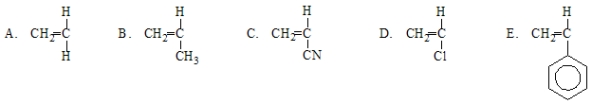 Poly(vinyl chloride) results from the polymerization of   A) A B) B C) C D) D E) E