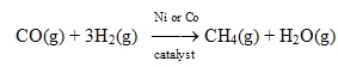  Substitute natural gas can be synthesized by passing carbon monoxide and hydrogen over Ni or Co at 400<sup> \circ </sup>C.   This process is an example of homogeneous catalysis. 