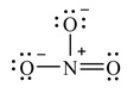 The Lewis structure for the nitrate ion, NO<sub>3</sub><sup>-</sup>, showing all non-zero formal charges is shown here.    This structure shows a violation of the octet rule.