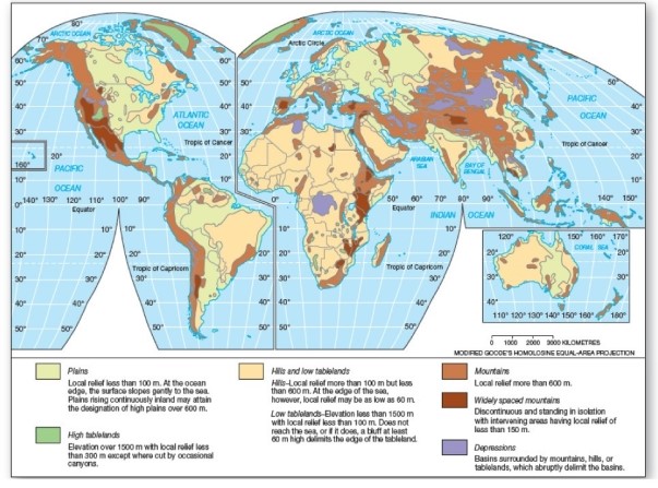   Large areas of depressions are found in which continent? A) North America. B) Asia. C) Australia. D) Antarctica.