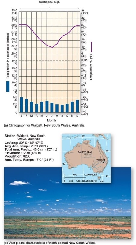   -This climograph is characteristic of which climate type? A) Subtropical hot steppe B) Mediterranean C) Marine west coast D) Tropical savanna
