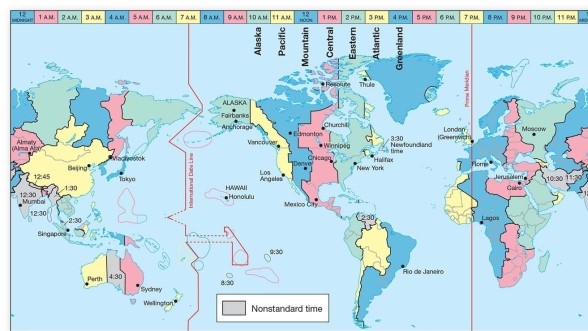 As Figure 1.15 shows,the International Dateline follows generally the   A) principal meridian. B) prime (0°) meridian. C) 180° meridian. D) daylight savings line.