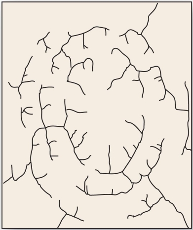   Structural domes with concentric patterns of rock strata guide stream courses to form this drainage pattern. A)  radial B)  parallel C)  annular D)  dendritic