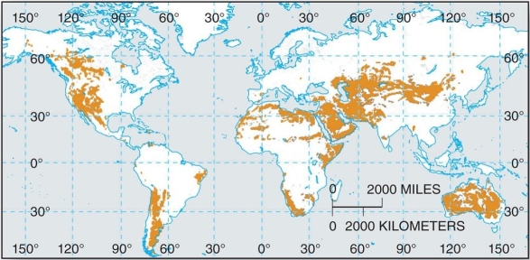   This is the world's largest soil order, occurring on 19% of the Earth's land surface in the world's dry regions. A)  Oxisols B)  Mollisols C)  Aridisols D)  Andisols