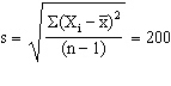 A researcher determines a sample of size (n) 100 is necessary to estimate a population mean with 95% confidence (z = 2) .The calculation of sample size required that he estimate the population standard deviation since it was unknown,and he estimated it as 150.The 100 observations produced a sample mean   and a sample standard deviation   The resulting confidence interval is A) 970 < m < 1030. B) 996 < m < 1004. C) 997 < m < 1003. D) 960 < m < 1040. E) There are two possible confidence intervals.