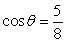  Use the function value given to determine the value of the other five trig functions of the acute angle  \theta . Answer in exact form (a diagram will help).   