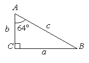 In the triangle below, a = 19.00 m. Solve the triangle and write the answer in table form. Round sides to the nearest hundredth of a unit.    