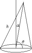  Use the following to answer questions : The volume of a cone is given by the formula   where r is the radius, h is the height of the cone, and  \theta  is the indicated complement of the angle of deflection  \alpha . Note that when   , the formula becomes that of a right circular cone (if   , then h is called the slant height or lateral height of the cone) .   -What angle  \theta  was used if the radius is 8 ft, the slant height is 2 ft, and the volume of the cone is 104 ft<sup>3</sup>? A)  50.8849° B)  0.8881° C)  39.1151° D)  89.1119° 