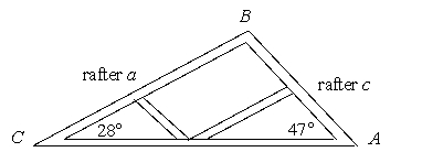Determine the length to the nearest tenth of a foot of both rafters in the diagram.   42 feet