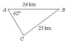 Determine whether the law of cosines can be used to begin the solution process for the triangle.   A)  yes B)  no