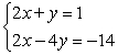 Solve using any method and identify the system as consistent, inconsistent, or dependent.   A)  (-1, 3) ; consistent/independent B)  (-1, 3) ; consistent/dependent C)  {(-1, 3)  | 2x + y = 1}; consistent/dependent D)  Ø; inconsistent
