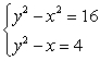 Solve using elimination.   A)  (4, 0) , (5, -3) , (-5, -3)  B)  (-4, 0) , (5, -3) , (5, -3)  C)  (-4, 0) , (5, -3) , (5, 3)  D)  no solutions