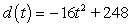 <strong>A window washer's bucket falls off a scaffold 248 feet above the street. Its height in feet, t seconds after it falls, can be modeled by . Find the limit of the difference quotient for d, to obtain a function that represents the instantaneous velocity of the bucket at time t. Use the results to find the instantaneous velocity of the bucket at t = 3.</strong> A) ; -344 ft/sec B) ; 152 ft/sec C) ; -112 ft/sec D) ; -96 ft/sec