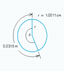  Use the definition  \theta = \frac { s } { r }  to determine the radian measure of the angle.   A)   \theta = 4.05  radians B)   \theta = 3  radians C)   \theta = 3.08  radians D)   \theta  radians E)   \theta = 3.15  radians 