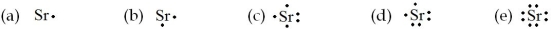 Which of the following is the electron dot formula for an atom of strontium?   A) (a)  B) (b)  C) (c)  D) (d)  E) (e) 