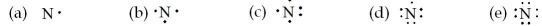 Which of the following is the electron dot formula for an atom of nitrogen?   A) (a)  B) (b)  C) (c)  D) (d)  E) (e) 