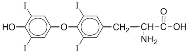 What functional group is not present in the following structure for thyroxine (thyroid hormone) ?   A) amide B) carboxylic acid C) ether D) organic halide E) phenol