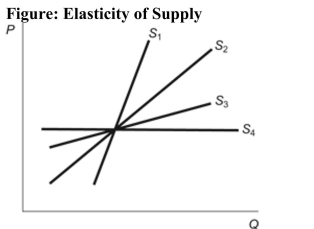   Reference: Ref 5-1 (Figure: Elasticity of Supply)  Refer to the figure. Which supply curve is the most inelastic? A)  S1 B)  S2 C)  S3 D)  S4