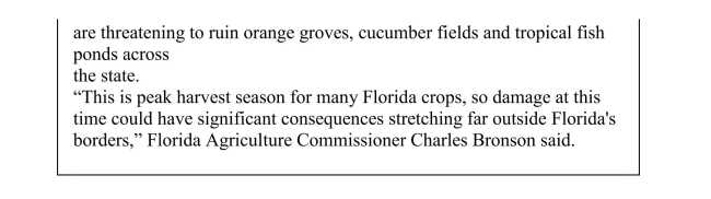     What would you expect to happen to the price of oranges, cucumbers, and tropical fish as a result of this freezing weather? Is this price change a result of a change in supply or demand for these goods? Explain.