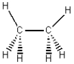 Which of the following wedge-and-dash diagrams best illustrates the molecular geometry of C<sub>2</sub>H<sub>6</sub>? A)    B)    C)    D)    E)   
