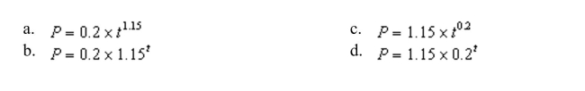 The decay factor of an exponential function is 0.2. The initial value is 1.15. Then a formula for is