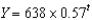 <strong>The formula for an exponential function is . Then the decay factor is:</strong> A) 638 B) C) D) 0.57