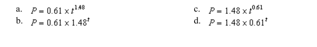 The decay factor of an exponential function is 0.61. The initial value is 1.48. Then a formula for is