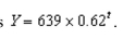 <strong>The formula for an exponential function is Then the decay factor is:</strong> A) 639 B) C) D) 0.62